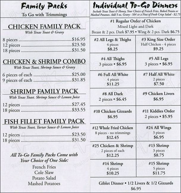 The Wishbone Family Restaurant menu