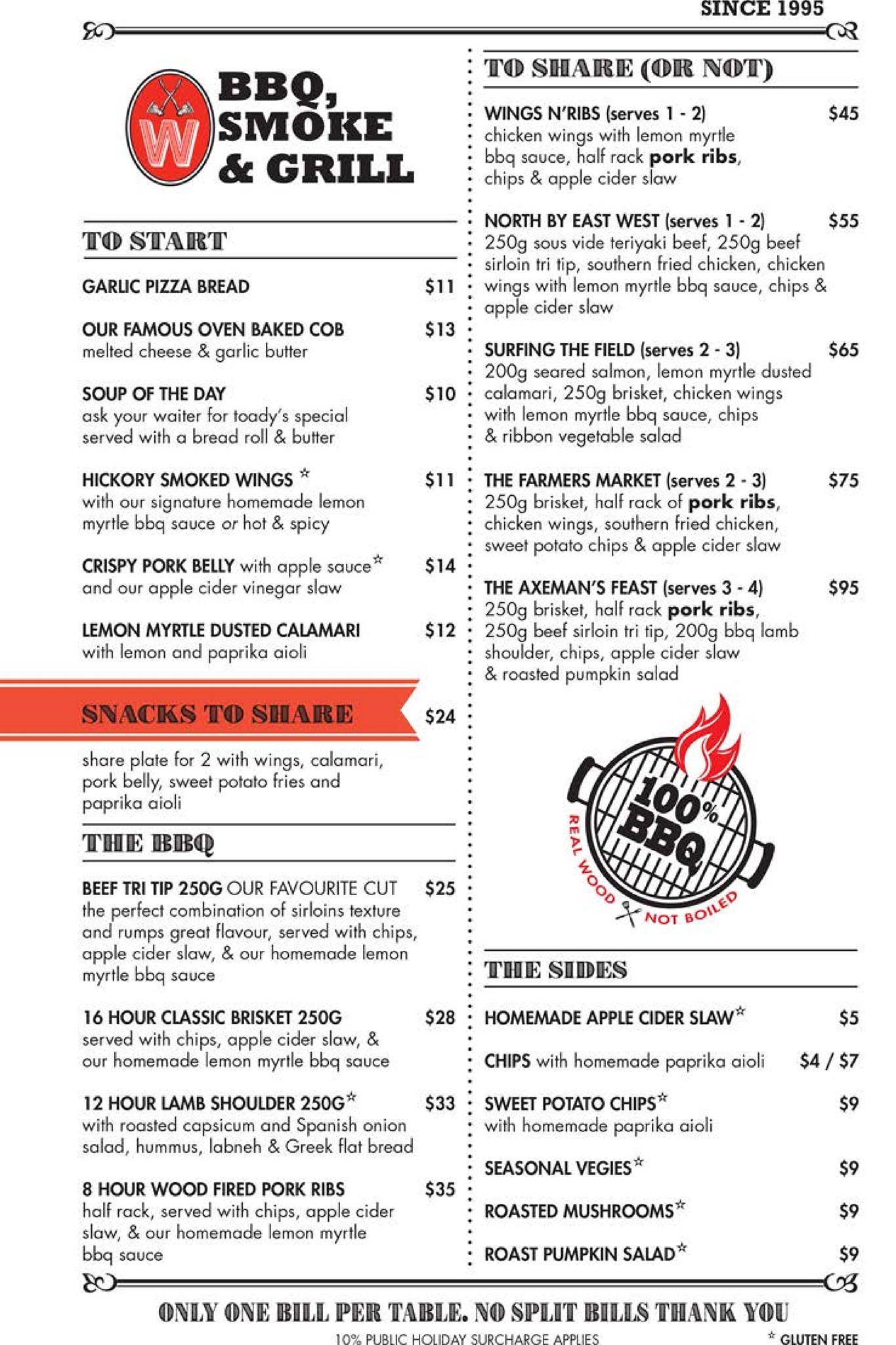 Menu at Woodchoppers BBQ Smoke & Grill, Mudgeeraba