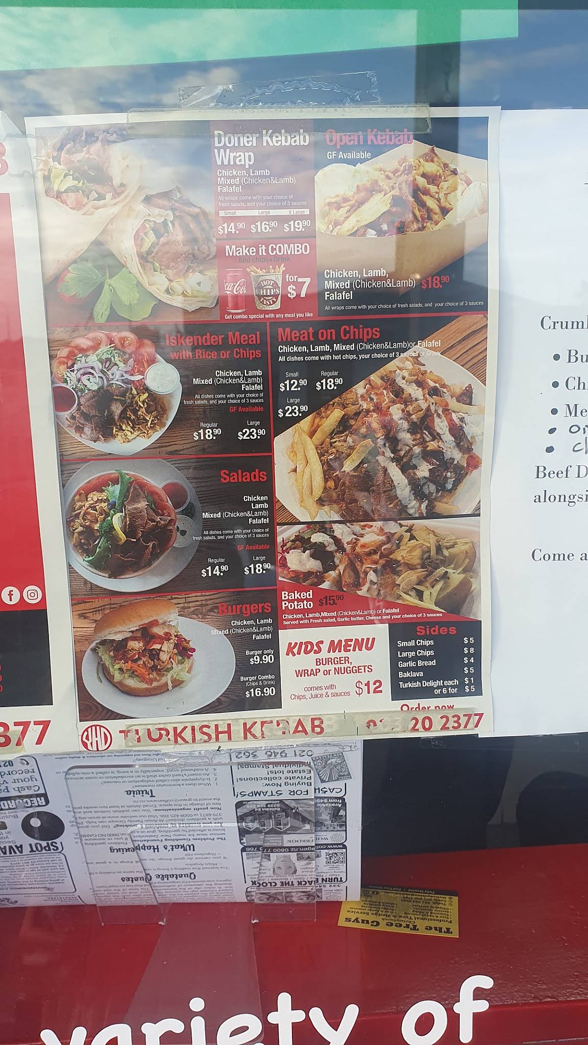 Menu at YHD Turkish Kebab, Christchurch