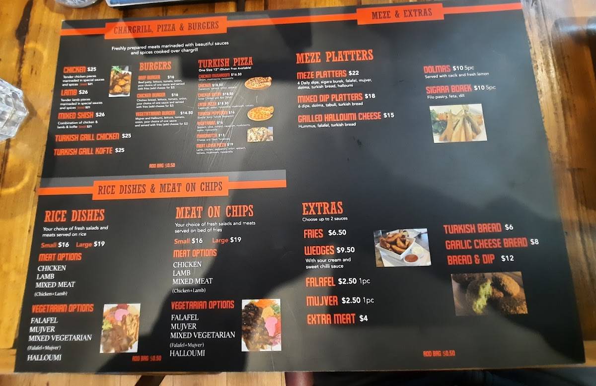 Menu at YHD Turkish Kebab, Christchurch