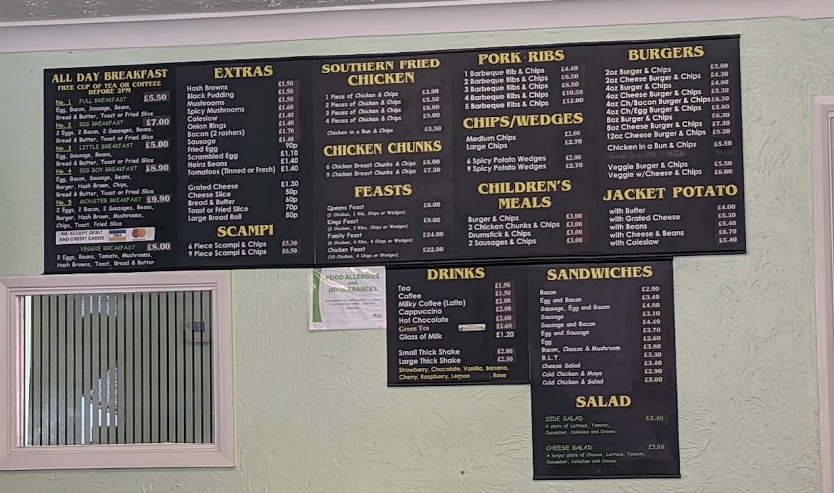 Menu at chick king, mile end cafe, Brandon