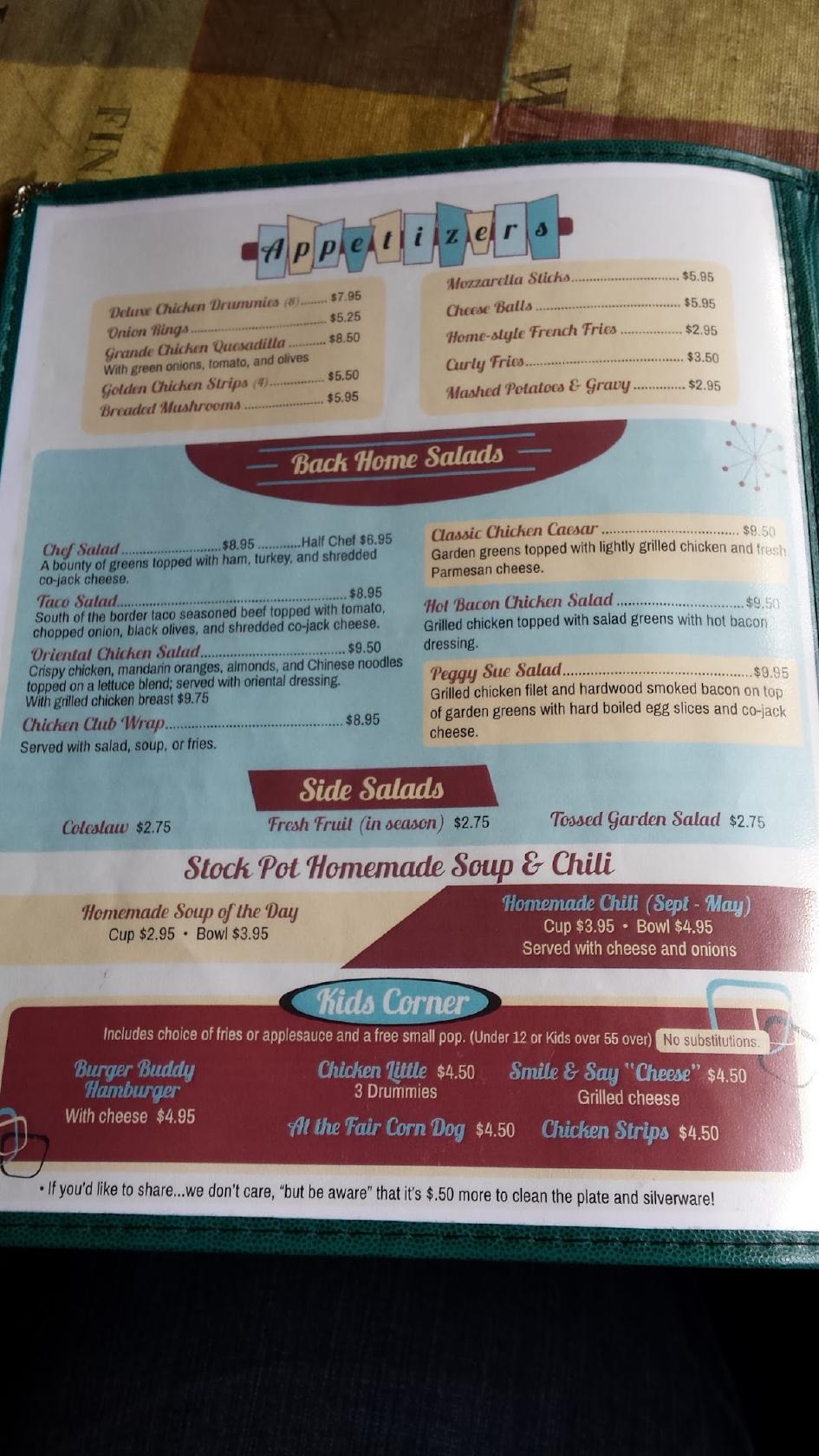 Menu at Figueroa's Cafe, Willow River