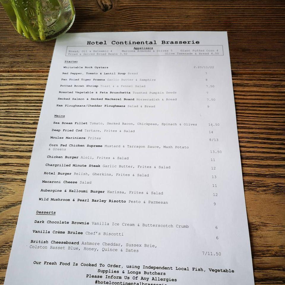 hotel continental whitstable breakfast menu