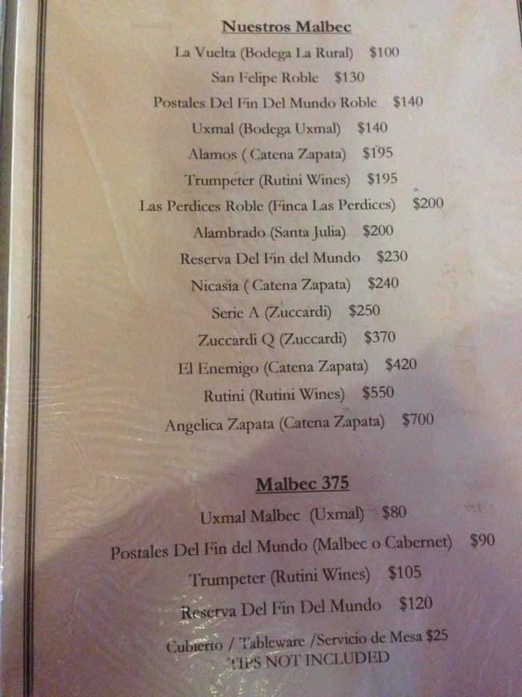 Menu at Parrilla Don Pichon, El Calafate