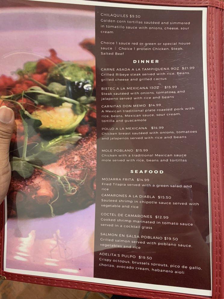 Menu at La Adelita restaurant, New York City