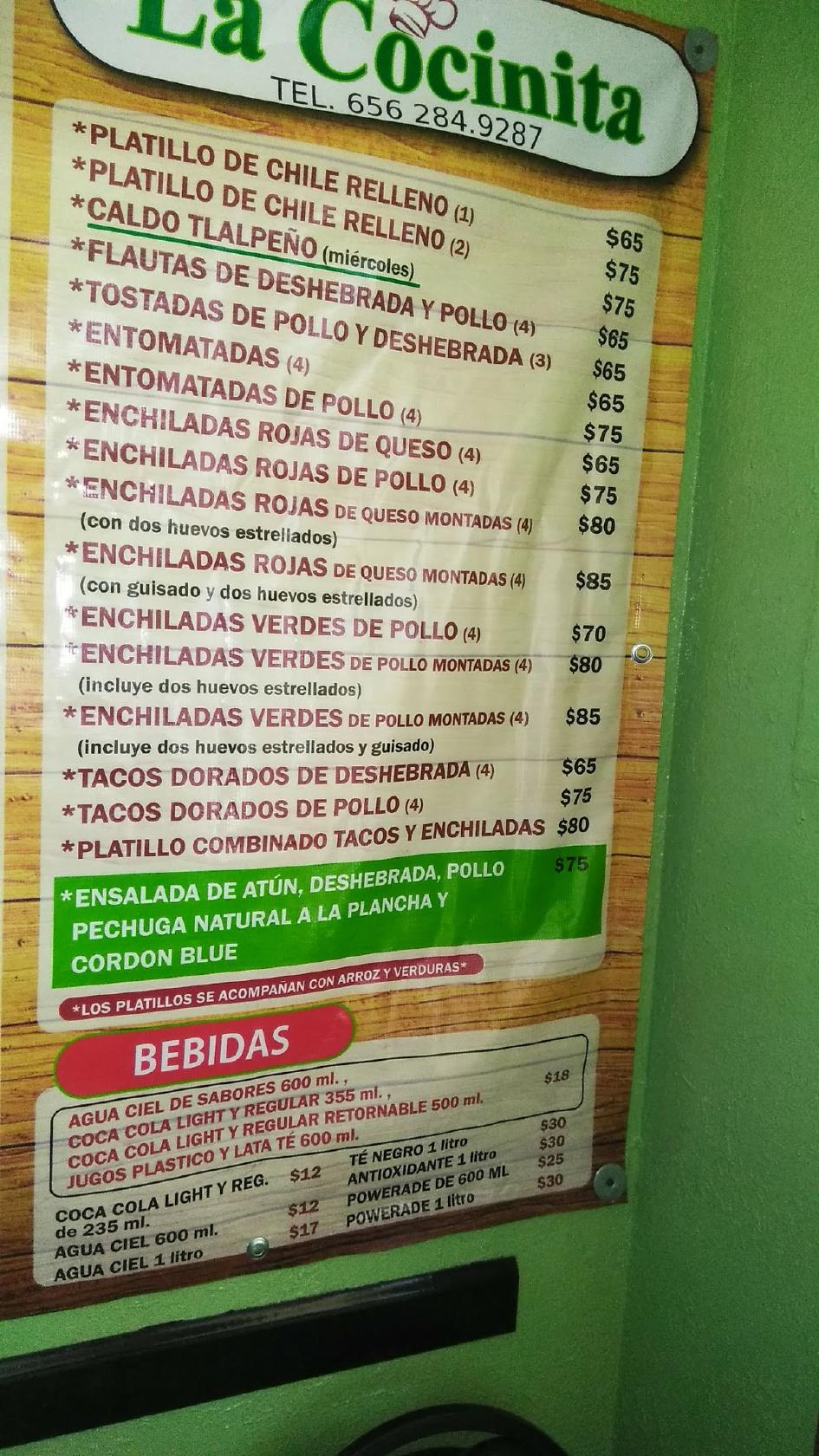 Menu at La Cocinita restaurant, Ciudad Juarez, Av. Adolfo López Mateos 1653