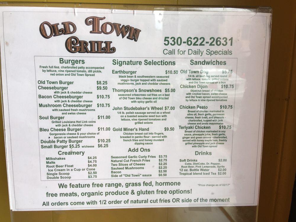 Menu at Old Town Grill restaurant, Placerville