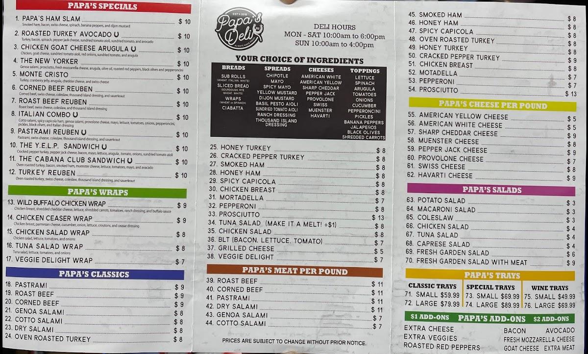 Menu at Papa's Deli fast food, Santa Clarita