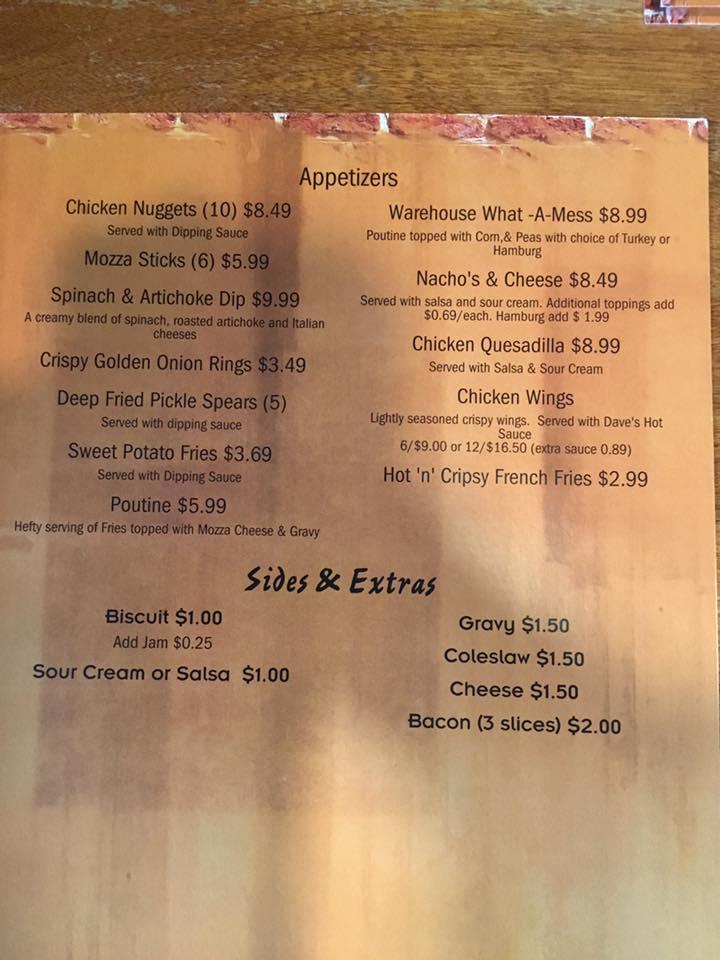 Menu at Old Warehouse Restaurant & Lounge, Amherst
