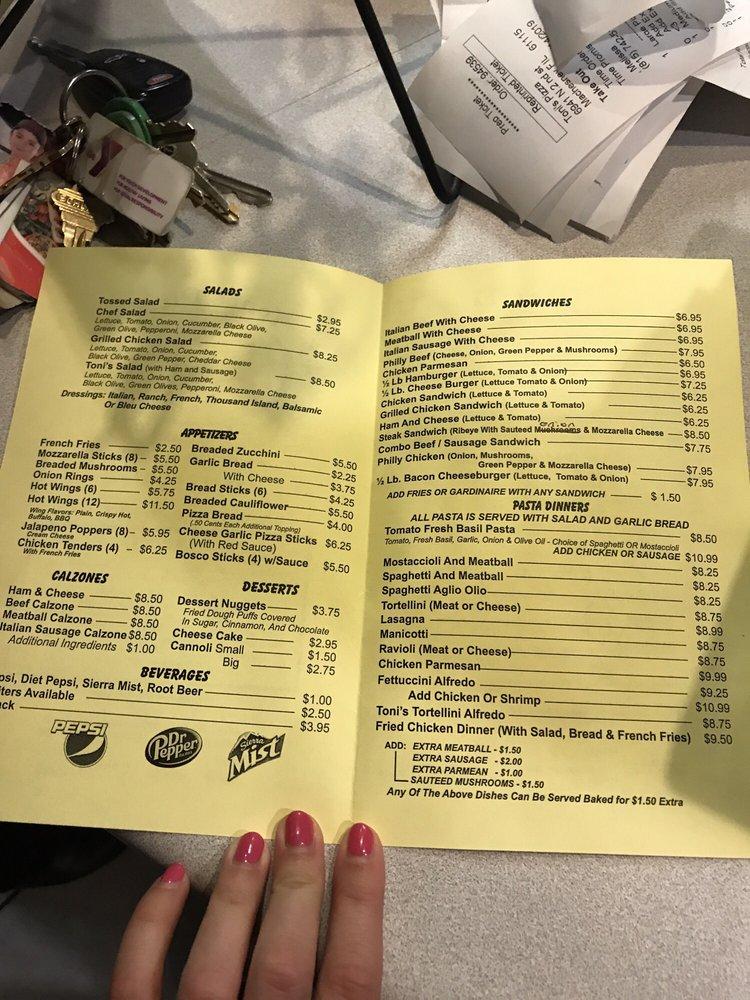 Menu At Toni S Pizza Italian Food Pizzeria Machesney Park