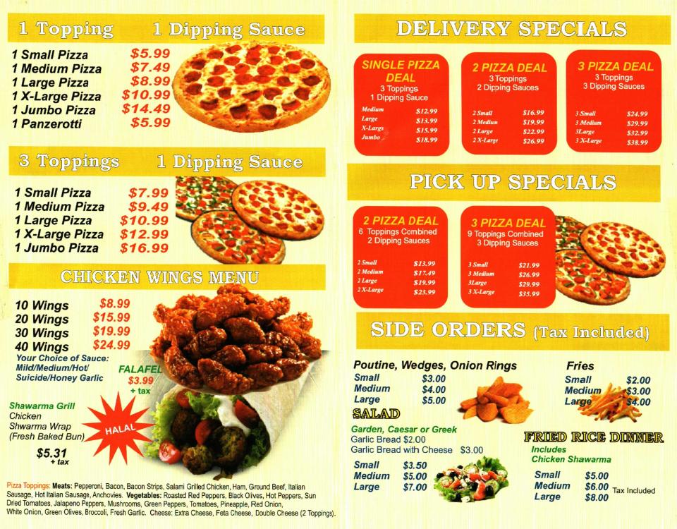 Menu at Venice Beach Pizza, Wings & Shawarma pizzeria, Hamilton