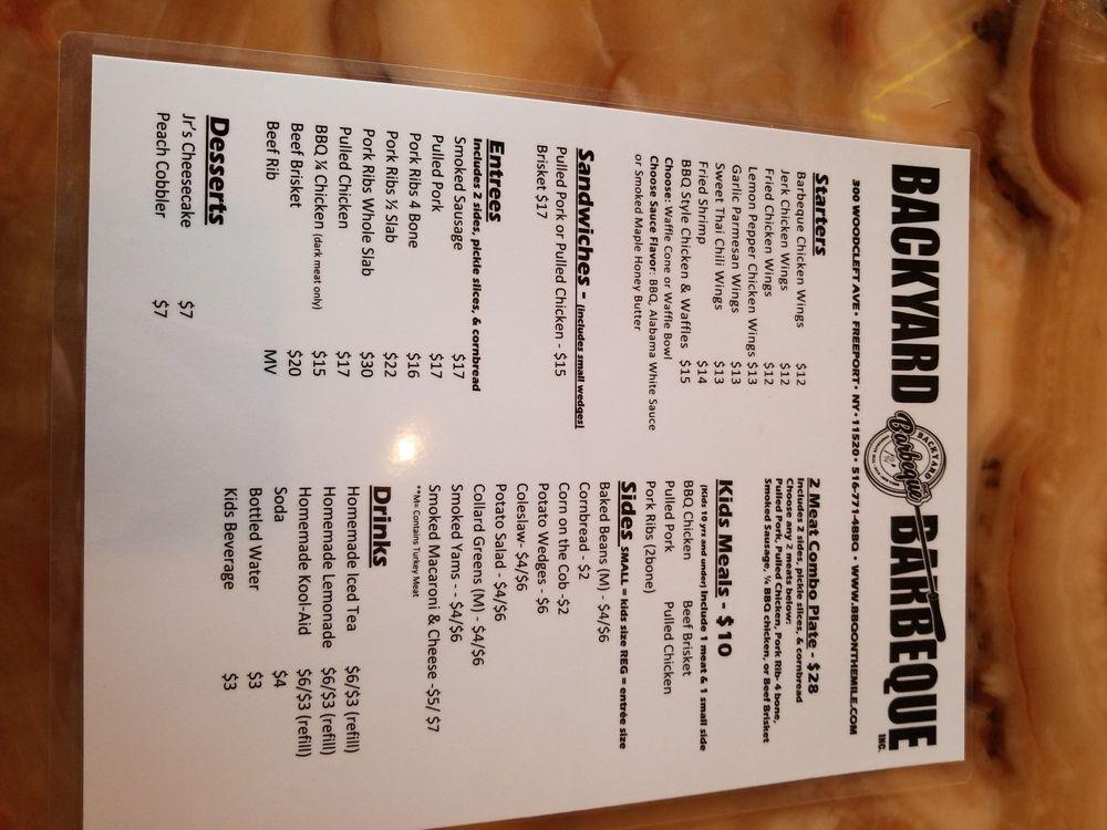 Menu at Backyard Barbeque, Freeport