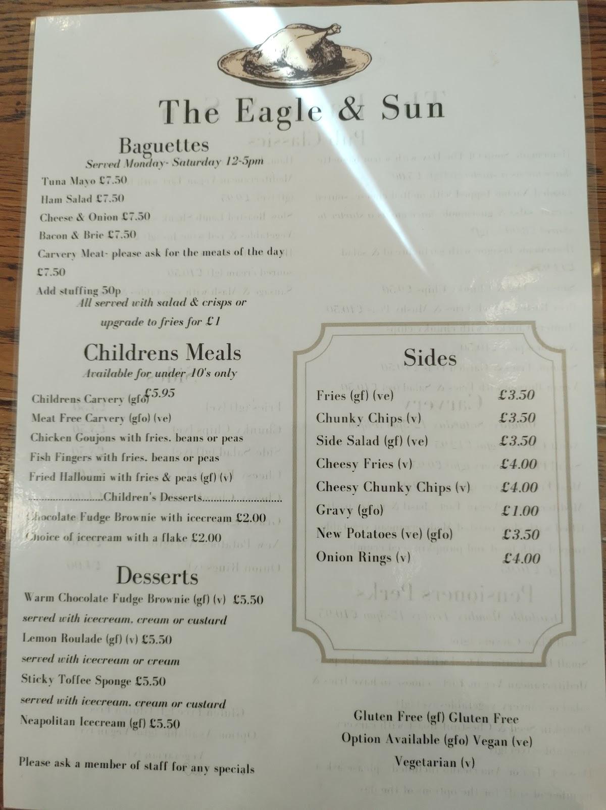 Menu at Eagle and Sun pub & bar, Droitwich Spa