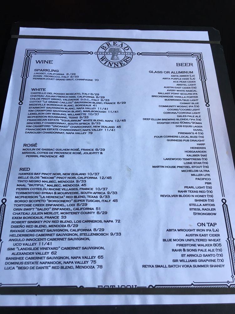 Menu at Bread Winners Cafe & Bakery, Dallas, McKinney Ave