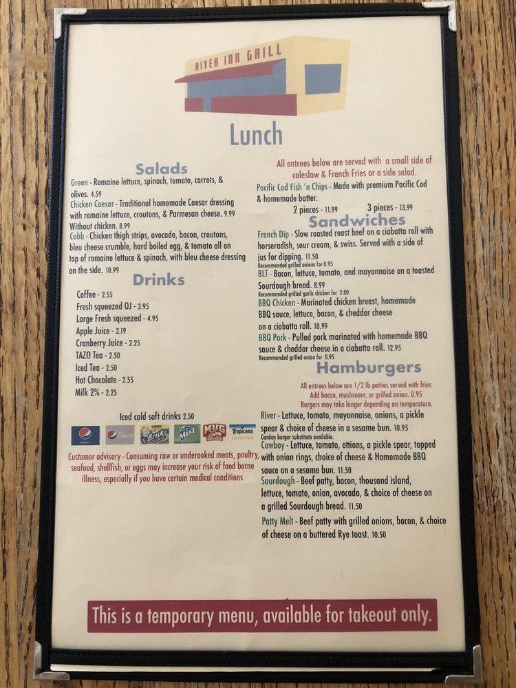 Menu at River Inn Grill restaurant, Guerneville
