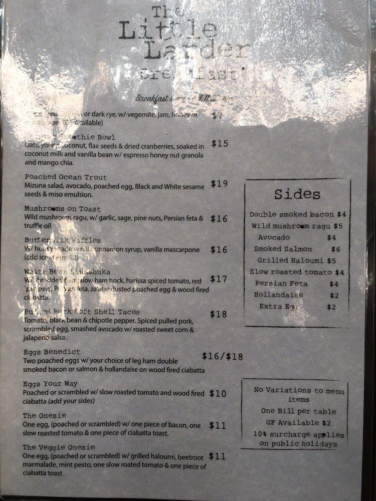 Menu at The Little Larder cafe, Port Douglas
