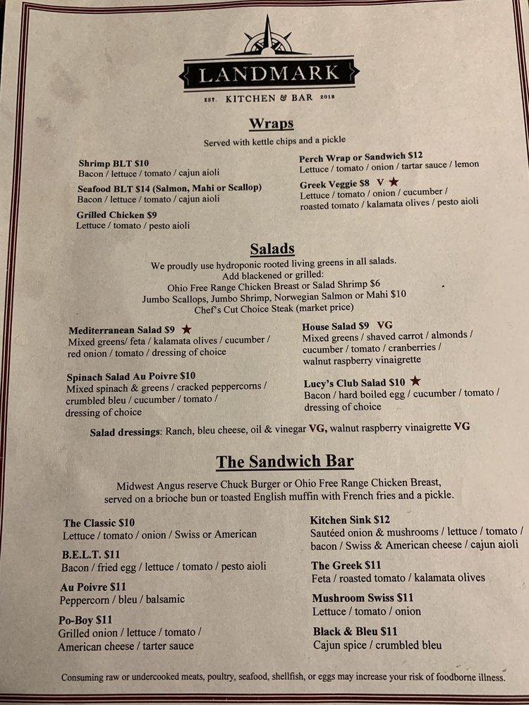 Menu at Landmark Kitchen and Bar, Sandusky