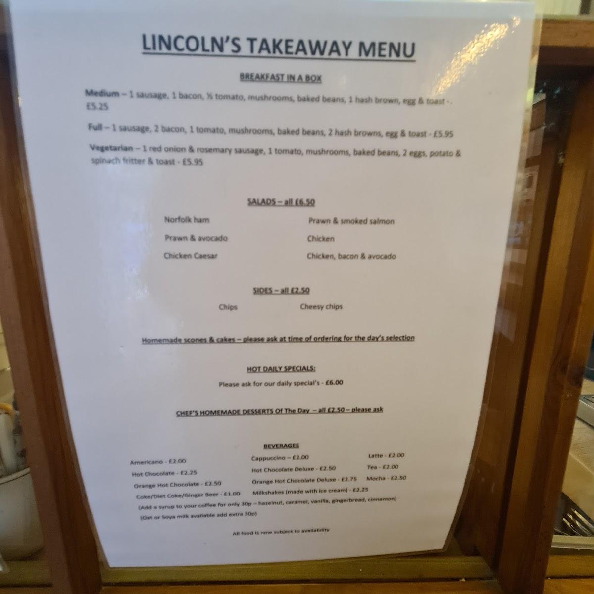 Menu at Lincoln's of Hingham cafe, Hingham