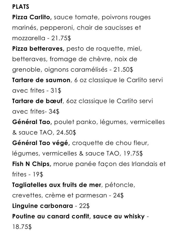 Menu at Maison de débauche pub & bar, Trois-Rivières