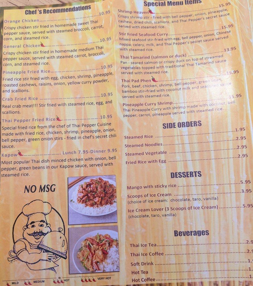 Menu at Thai Pepper Cuisine restaurant, Harrisonville, Rte 291