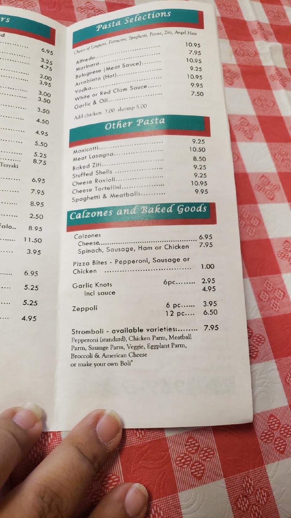 Menu at Alfredos pizzeria, Carteret, 36 Washington Ave