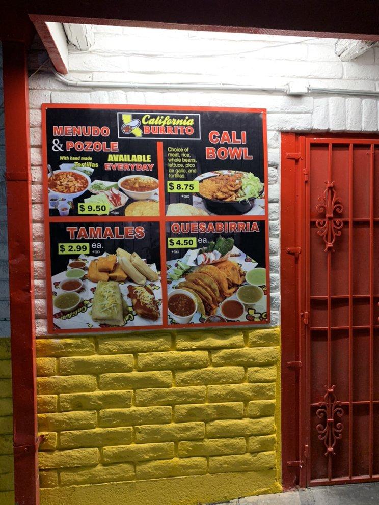 Menu at California Burrito restaurant, Pittsburg