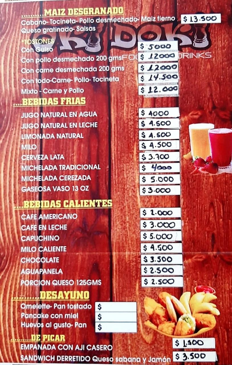 Menu at Oki Doki Food and Drinks restaurant, Palmira