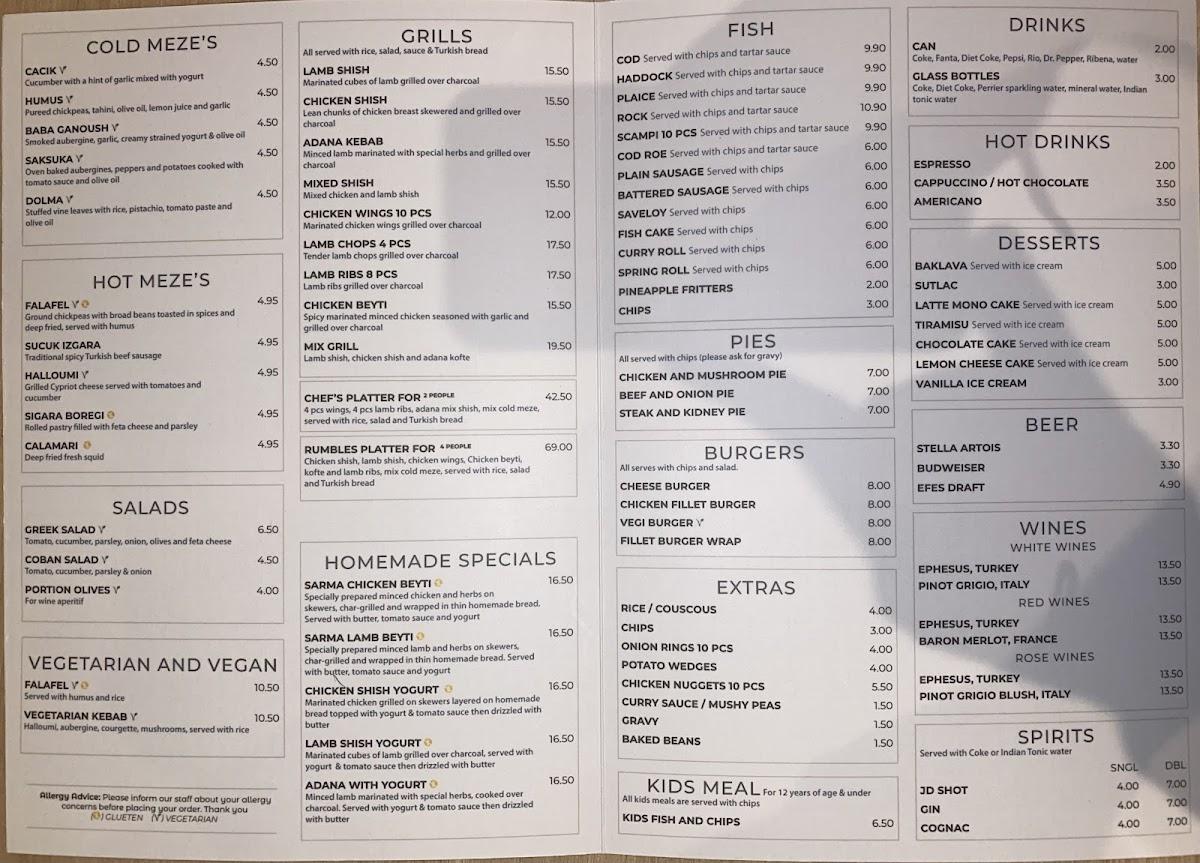 Menu At Rumbles Fish Bar, Sawtry