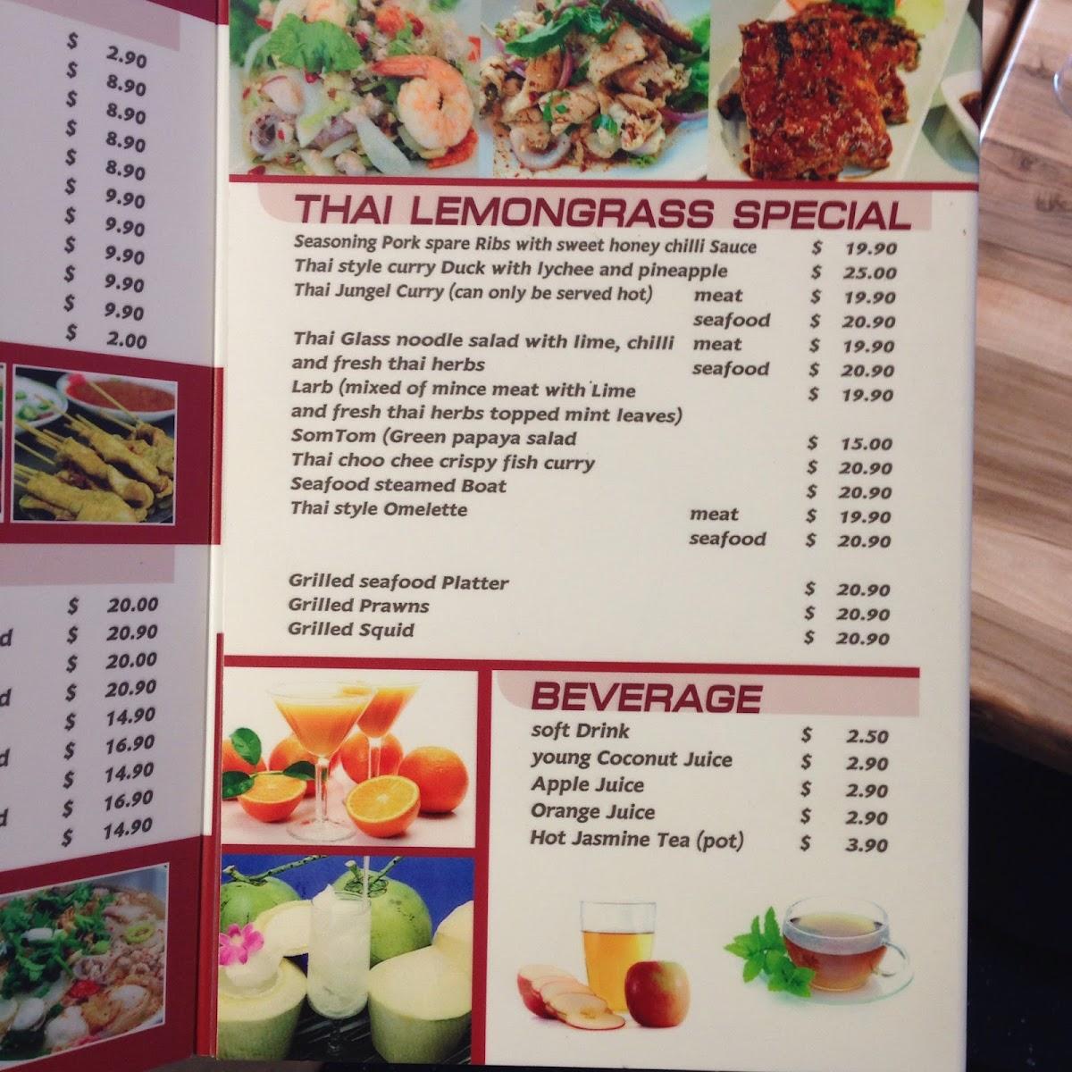 Menu At Thai Lemongrass Restaurant Busselton