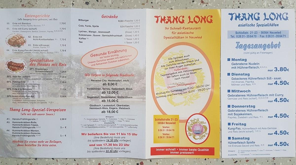 Carta del restaurante Thang Long, Neuwied, Schlossstraße 23