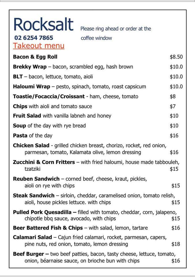 Menu at Rocksalt Restaurant, Hawker