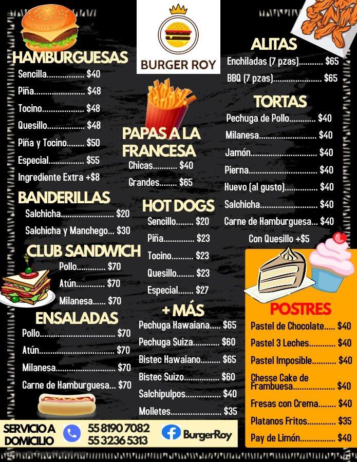 Menu at Burguer ROY restaurant, Mexico City