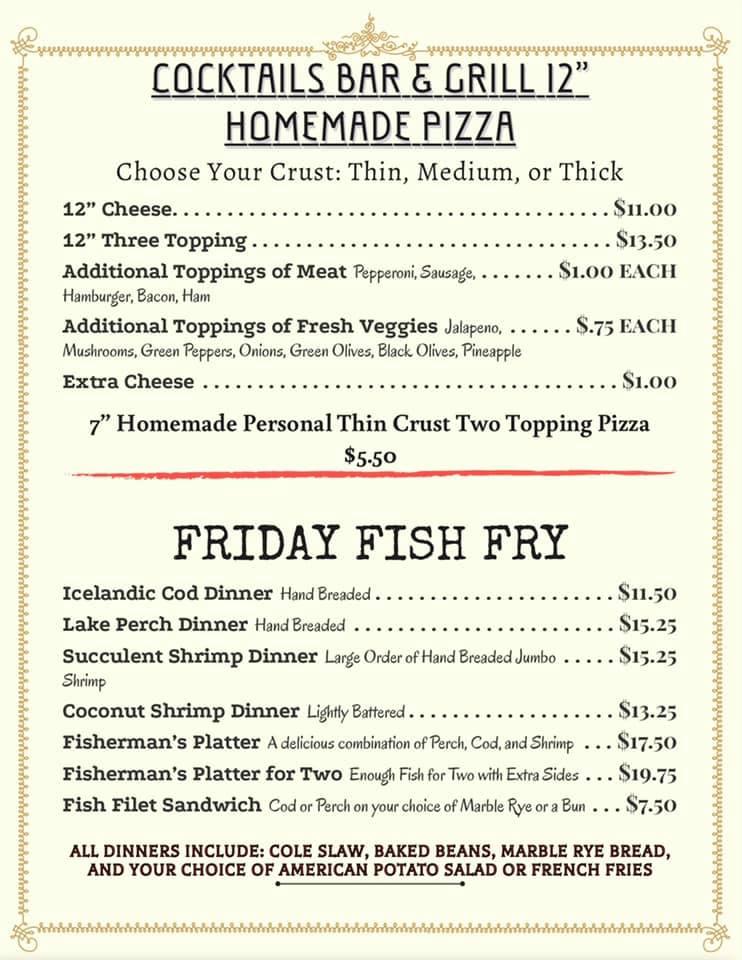 Menu at Cocktails Bar & Grill, Beaver Dam