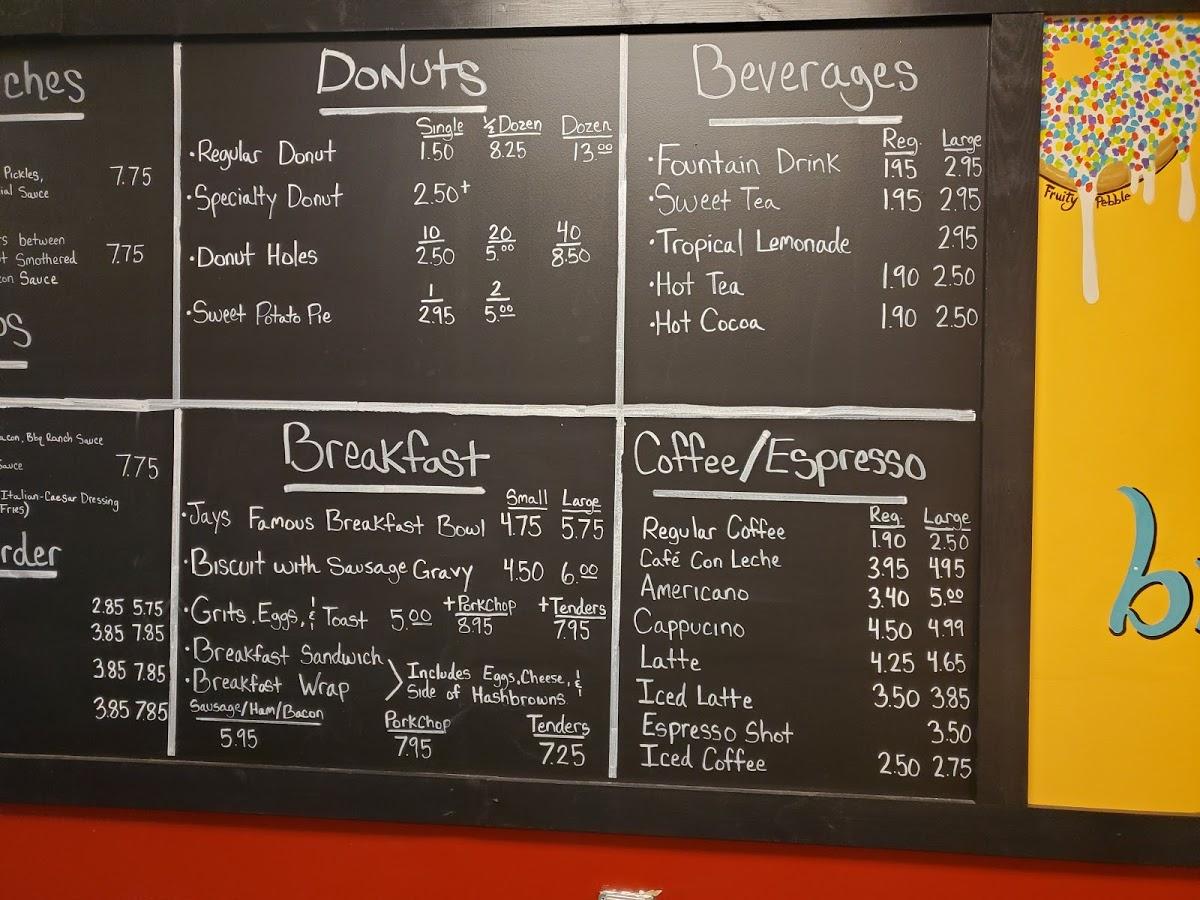 Menu at DoughJ's Chicken and Donuts restaurant, Brooksville