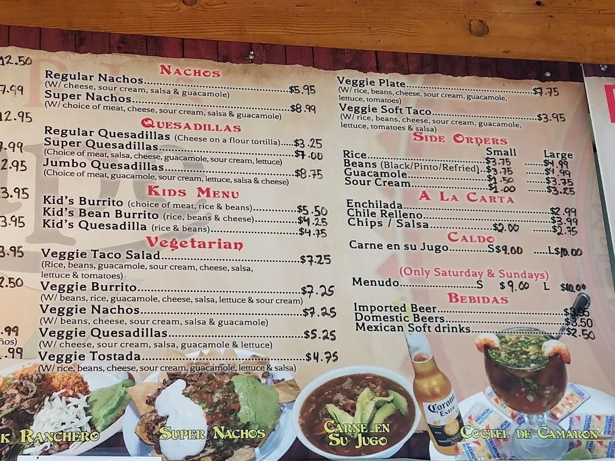 Menu at Taqueria Zarape restaurant, Seaside
