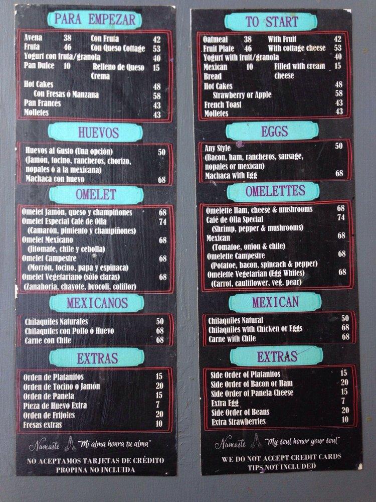 Carta de Café de Olla, Puerto Vallarta