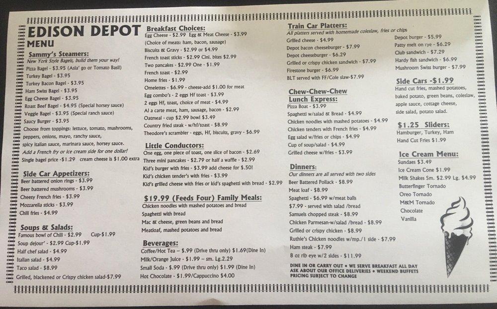 Menu at Edison Depot restaurant, Edison