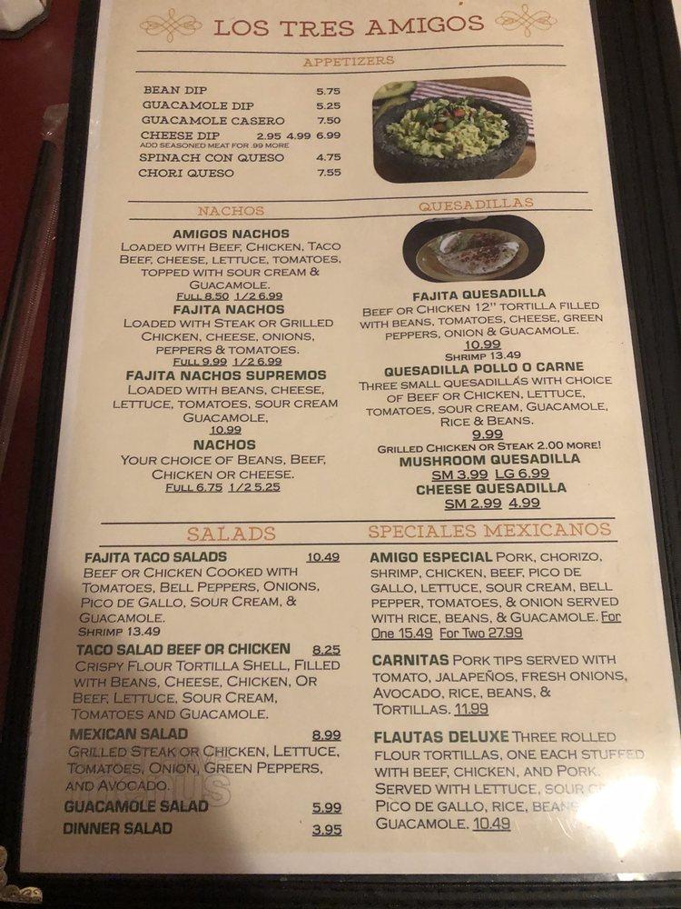 Menu at Los Tres Amigos restaurant, Nashville