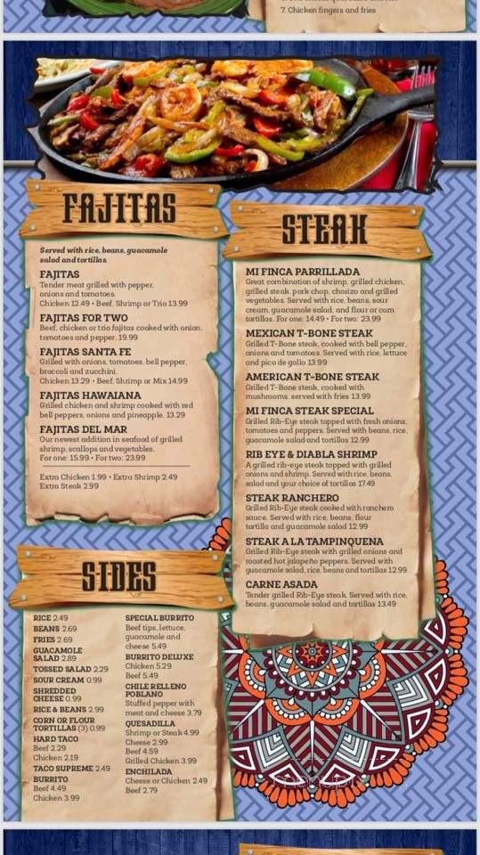 Menu at Mi Finca Mexican Restaurant, Wallace