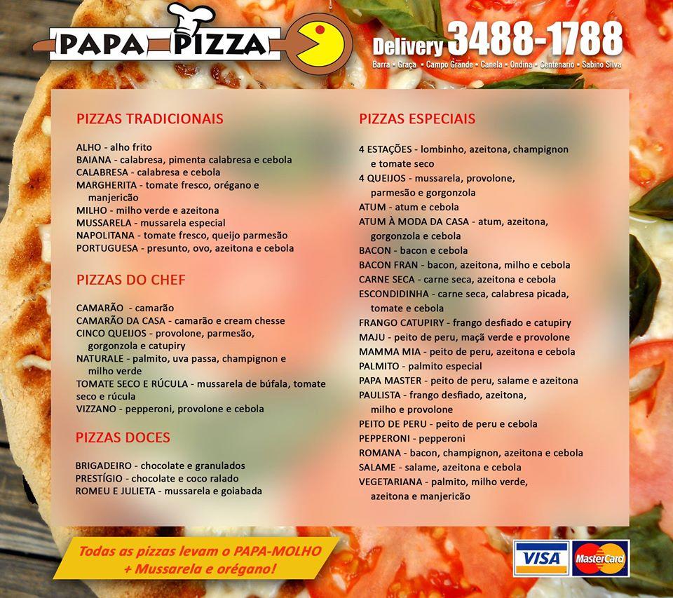 Papa Pizza Delivery/ Sob nova direção! Cardápio - Delivery de Outros em  Andradas