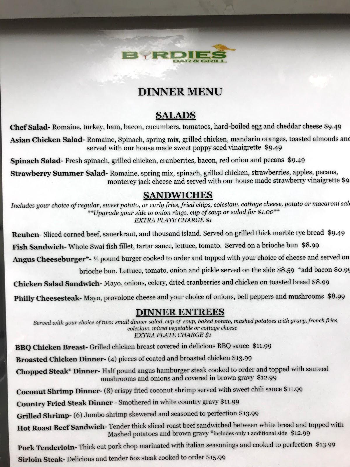 Menu at Birdies Bar & Grill, Mesa