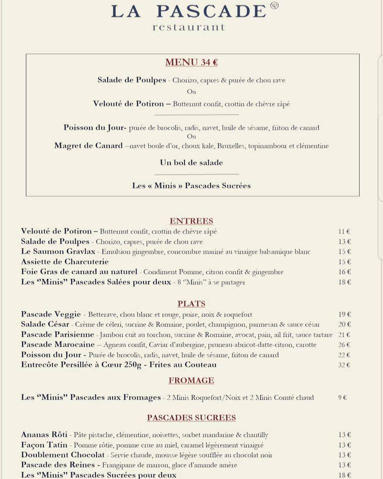 Menu at La Petite Régalade restaurant, Paris, 14 Rue Daunou