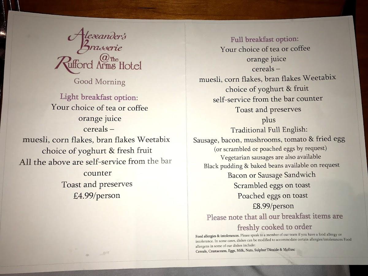 Menu at Rufford Arms Restaurant & Hotel, Scarisbrick