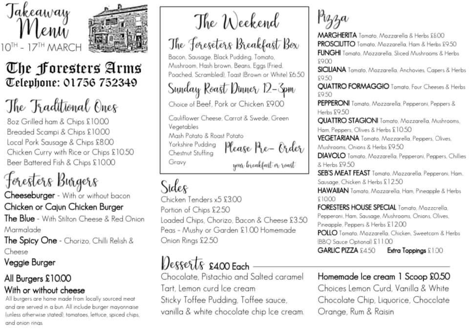 Menu at The Foresters Arms pub & bar, Grassington