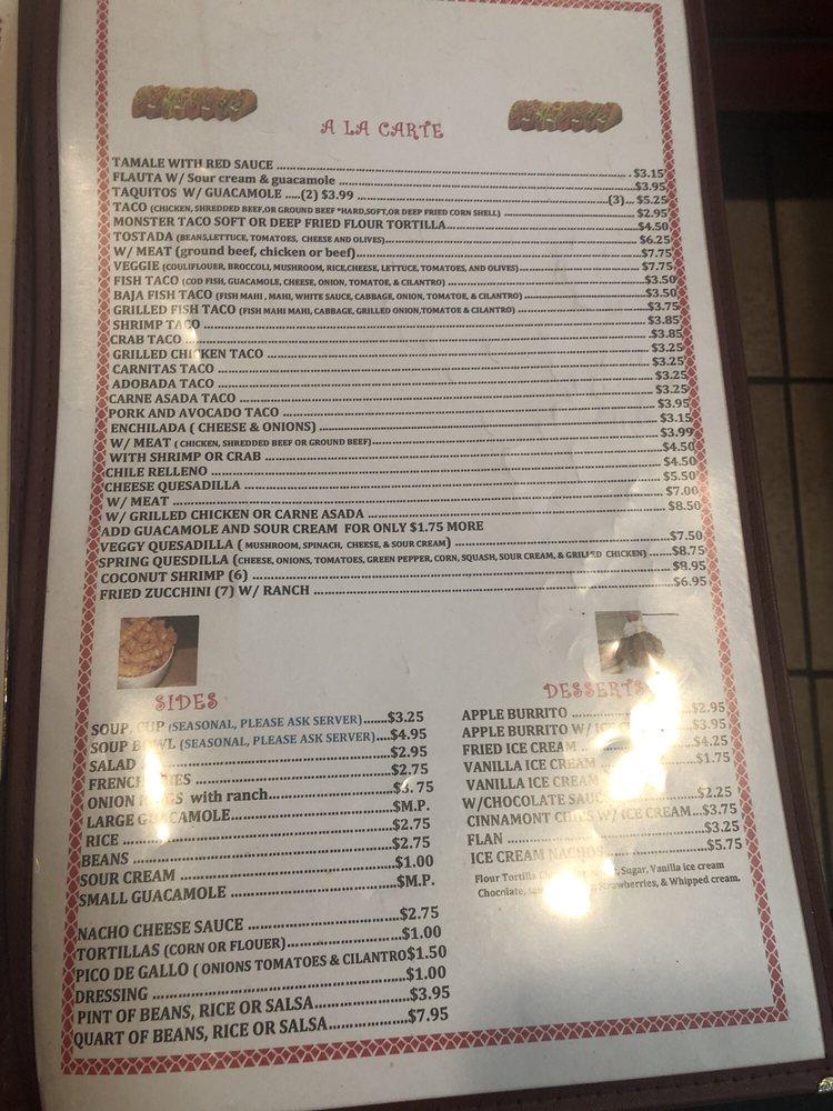 Menu at El Toto's Restaurant, Running Springs