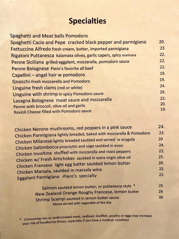 Menu at Chef Piero's Roma Kitchen desserts, Henderson