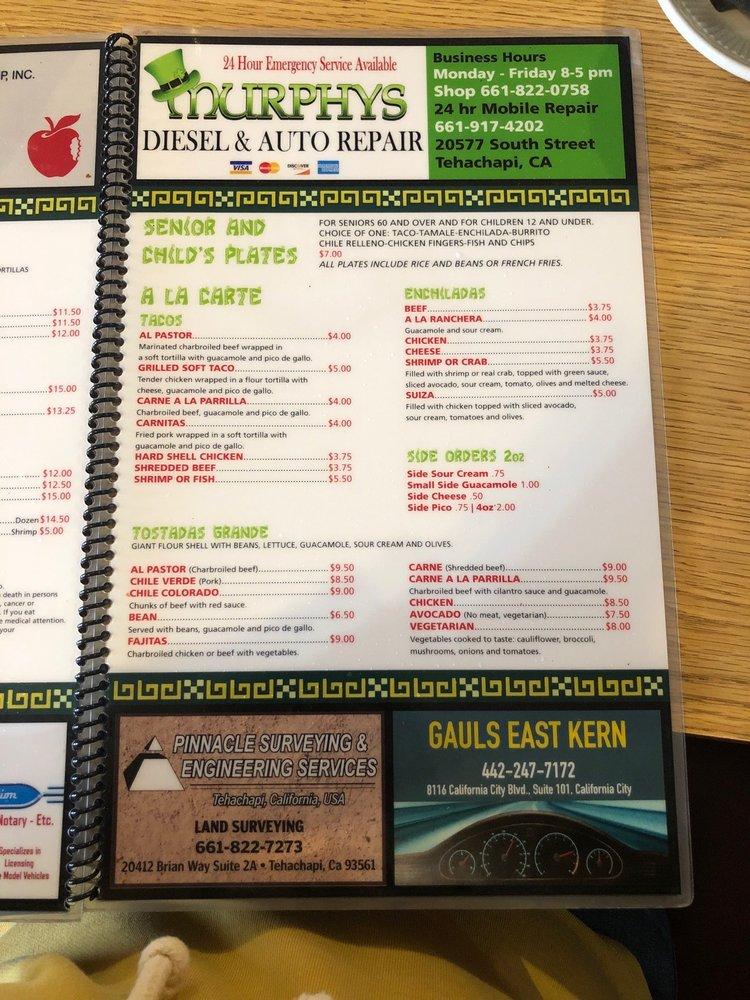 Menu at Gloria's Mexican Restaurant, California City