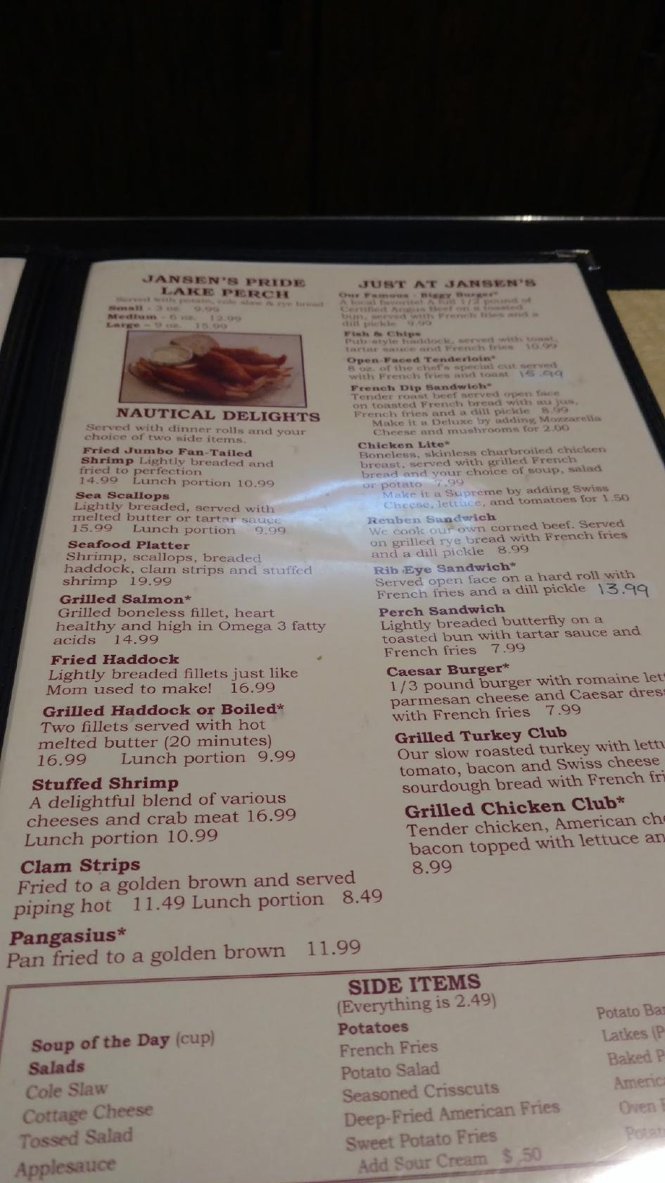 Carta de Jansen's Bar & Restaurant, Oshkosh