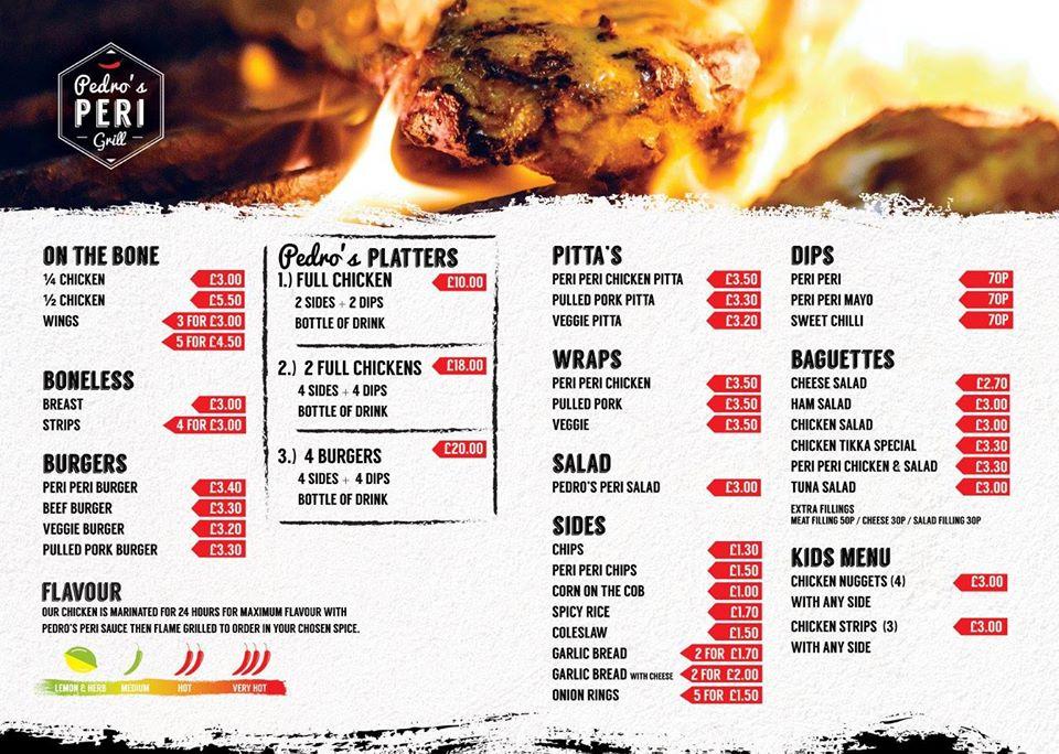 Menu at Pedros Peri Grill fast food, Spennymoor