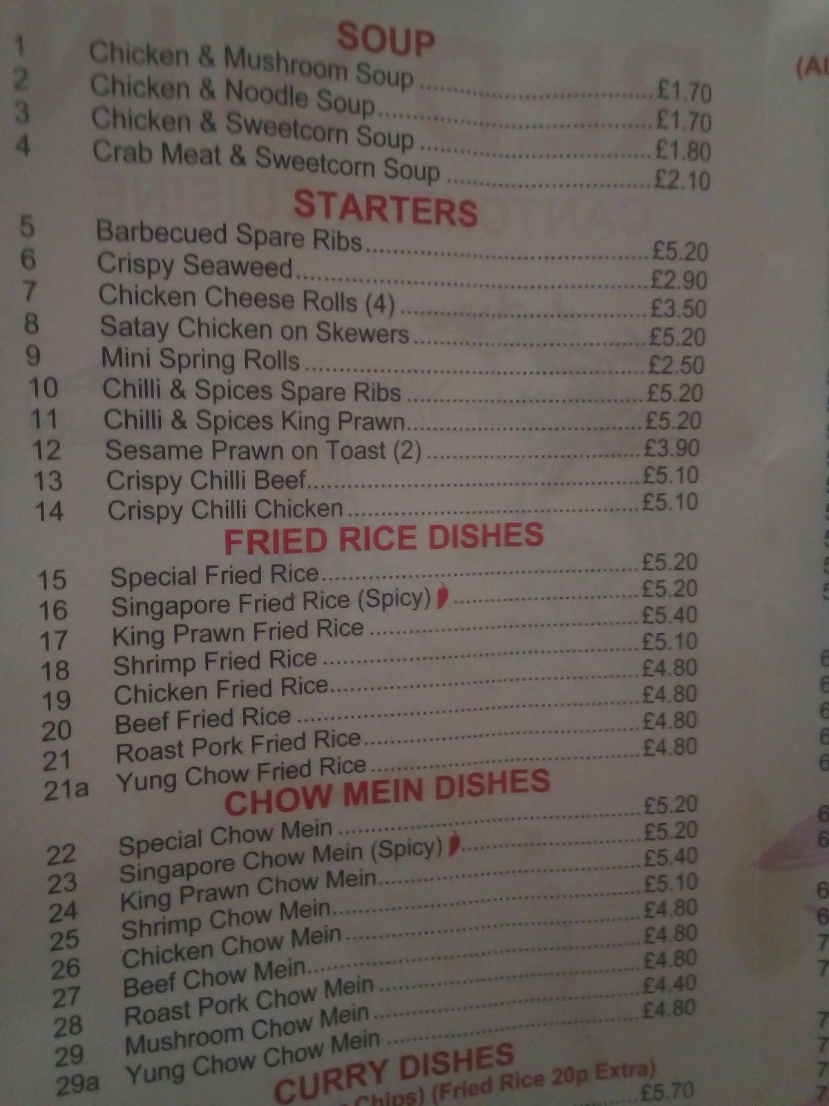 Menu at Red Sun Cantonese Take Away fast food, Llansamlet